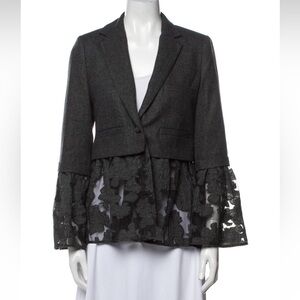 Sea New York Black Lace Trim Wool Blazer Jacket
